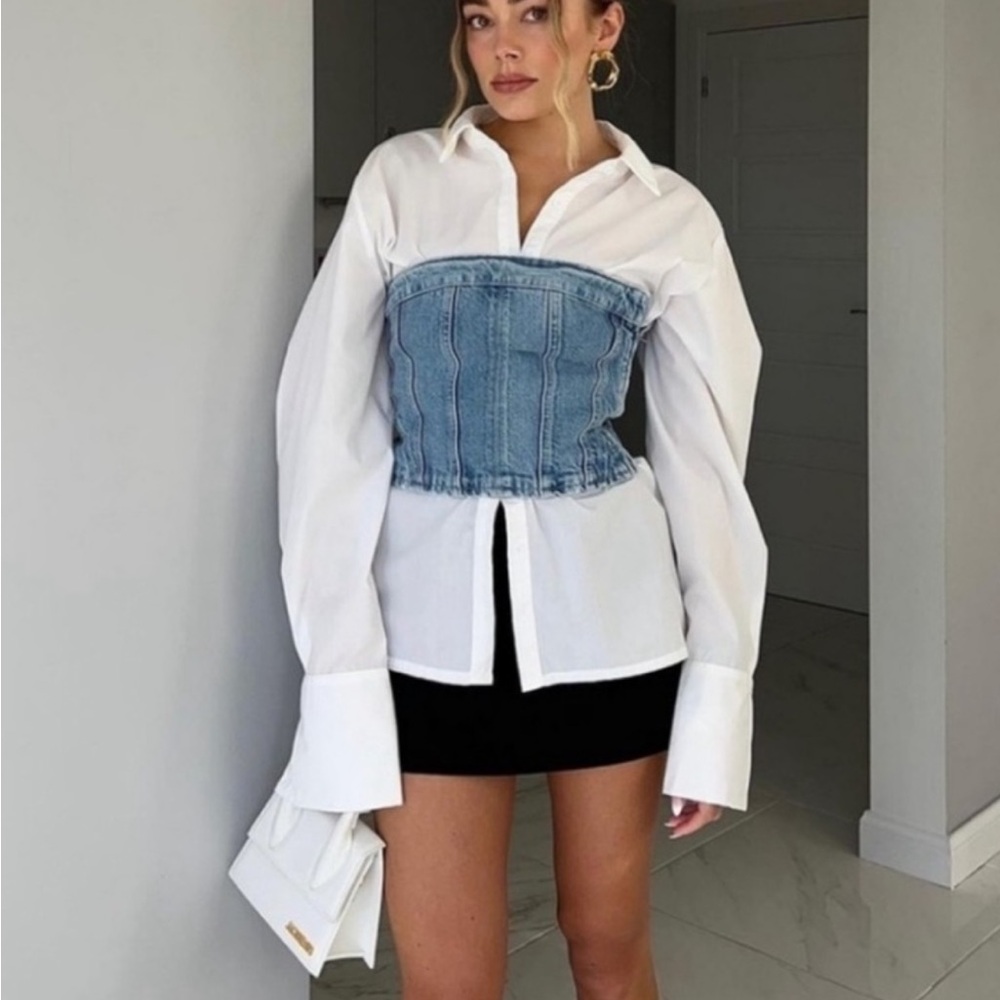 Zara Light Blue Denim Bustier Top - Picture 2 of 9